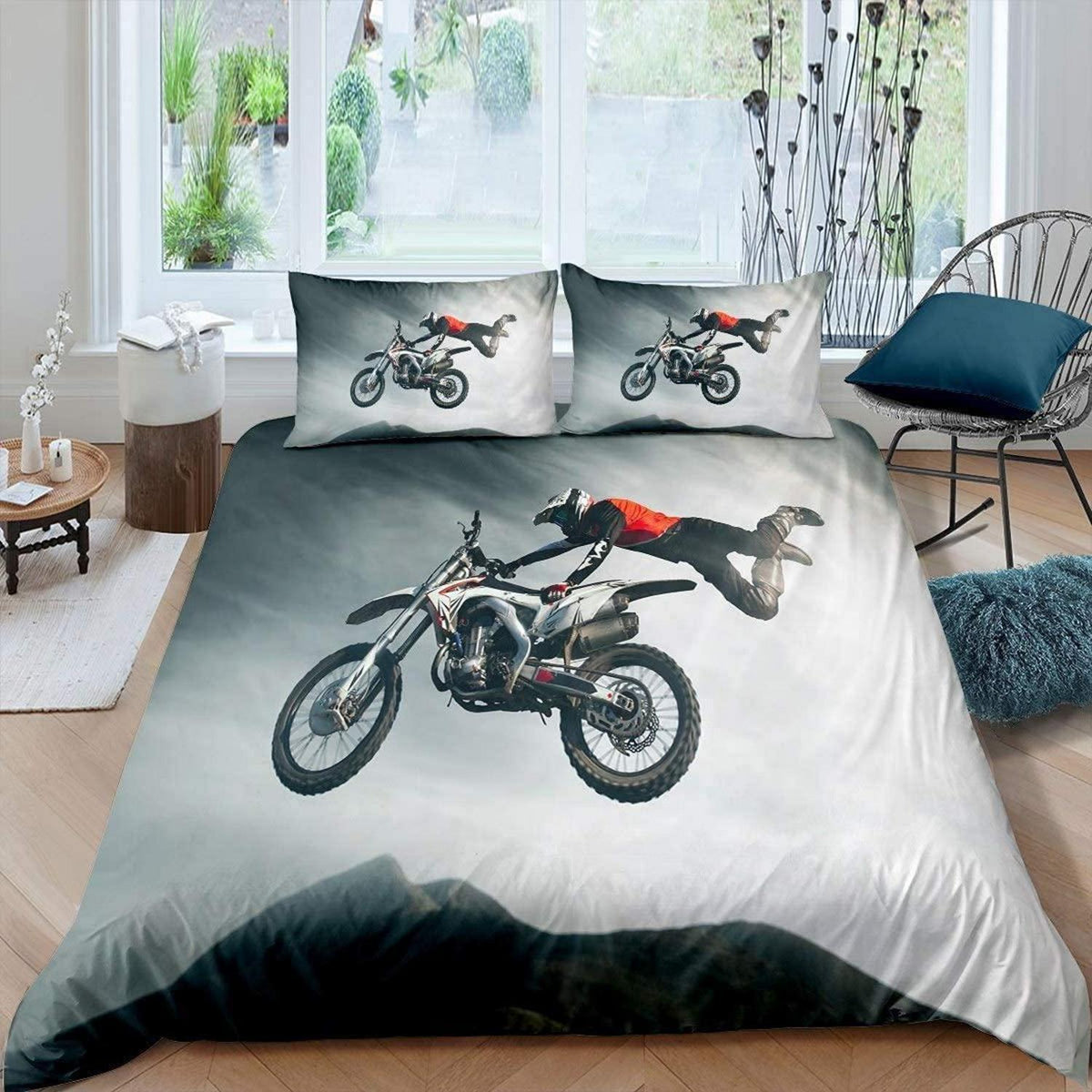 Motocross Bettwäsche Set 220x240cm – Kinderzimmer & Motorrad Design