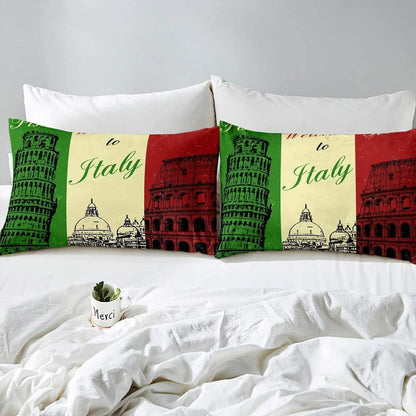 Bettwäsche-Set Gebäude Rot Grün Beige 155x220cm mit Kissenbezug