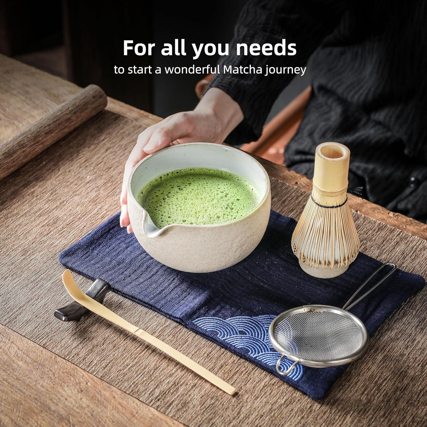 Matcha-Tee-Set Bambus Schneebesen 7tlg Keramik Schüssel
