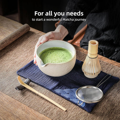 Matcha-Tee-Set Bambus Schneebesen 7tlg Keramik Schüssel