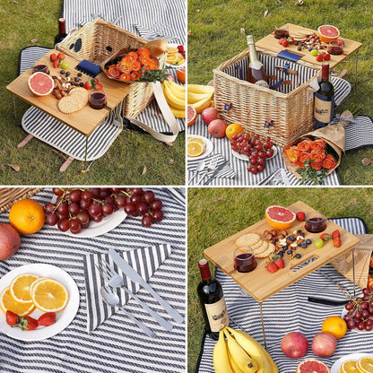 Picknickkorb Set für 2 Personen mit Weintisch & Zubehör