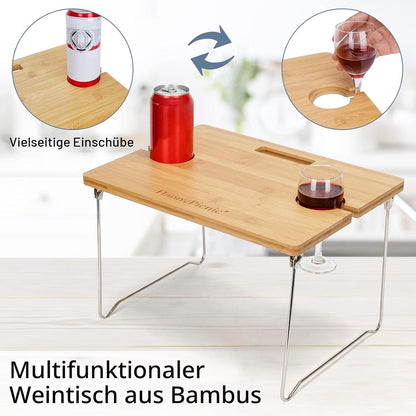 Picknickkorb Set für 2 Personen mit Weintisch & Zubehör
