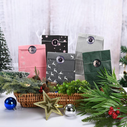Adventskalender zum Befüllen in Rosa/Schwarz/Grau, 24 Tüten