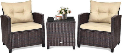 3tlg. Polyrattan Balkonmöbel Set mit Tisch & Stühlen Beige Kissen