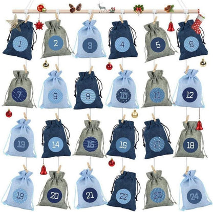Adventskalender zum Befüllen 24 Weihnachtskalender Stoffbeutel Wiederverwendbar Jutesäckchen
