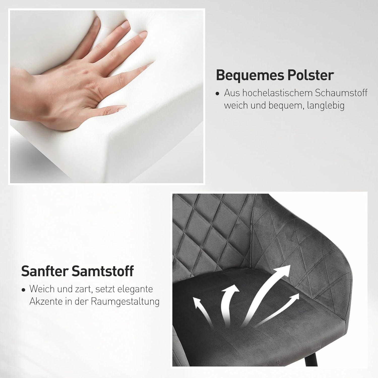 CLIPOP Esszimmerstühle Set Samt Grau Armlehne Metallbeine Polstersessel