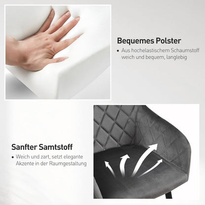 CLIPOP Esszimmerstühle Set Samt Grau Armlehne Metallbeine Polstersessel