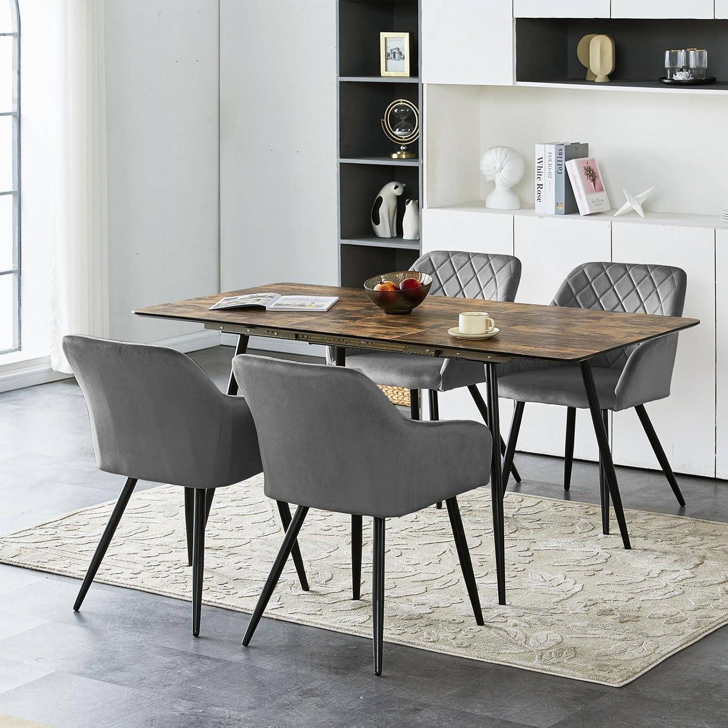 CLIPOP Esszimmerstühle Set Samt Grau Armlehne Metallbeine Polstersessel