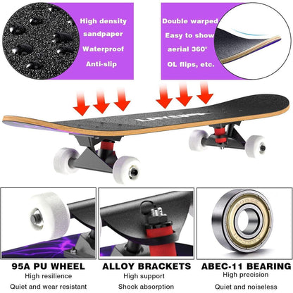 LAYENNE Skateboard 31 Zoll komplett mit ABEC-11 Lager, Ahorn