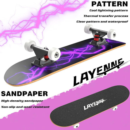 LAYENNE Skateboard 31 Zoll komplett mit ABEC-11 Lager, Ahorn