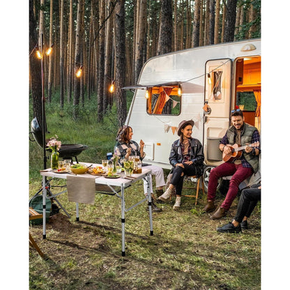 Höhenverstellbarer Campingtisch mit Netzablage, 90x60cm Weiß