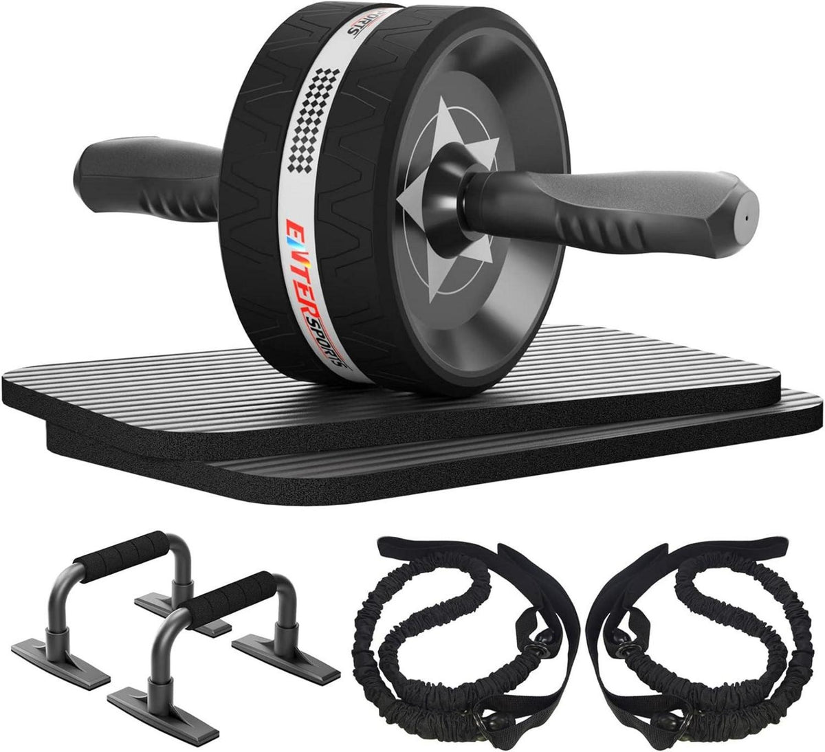 Bauchroller 6-in-1 Bauchtrainer Fitnessband Liegestütze Set