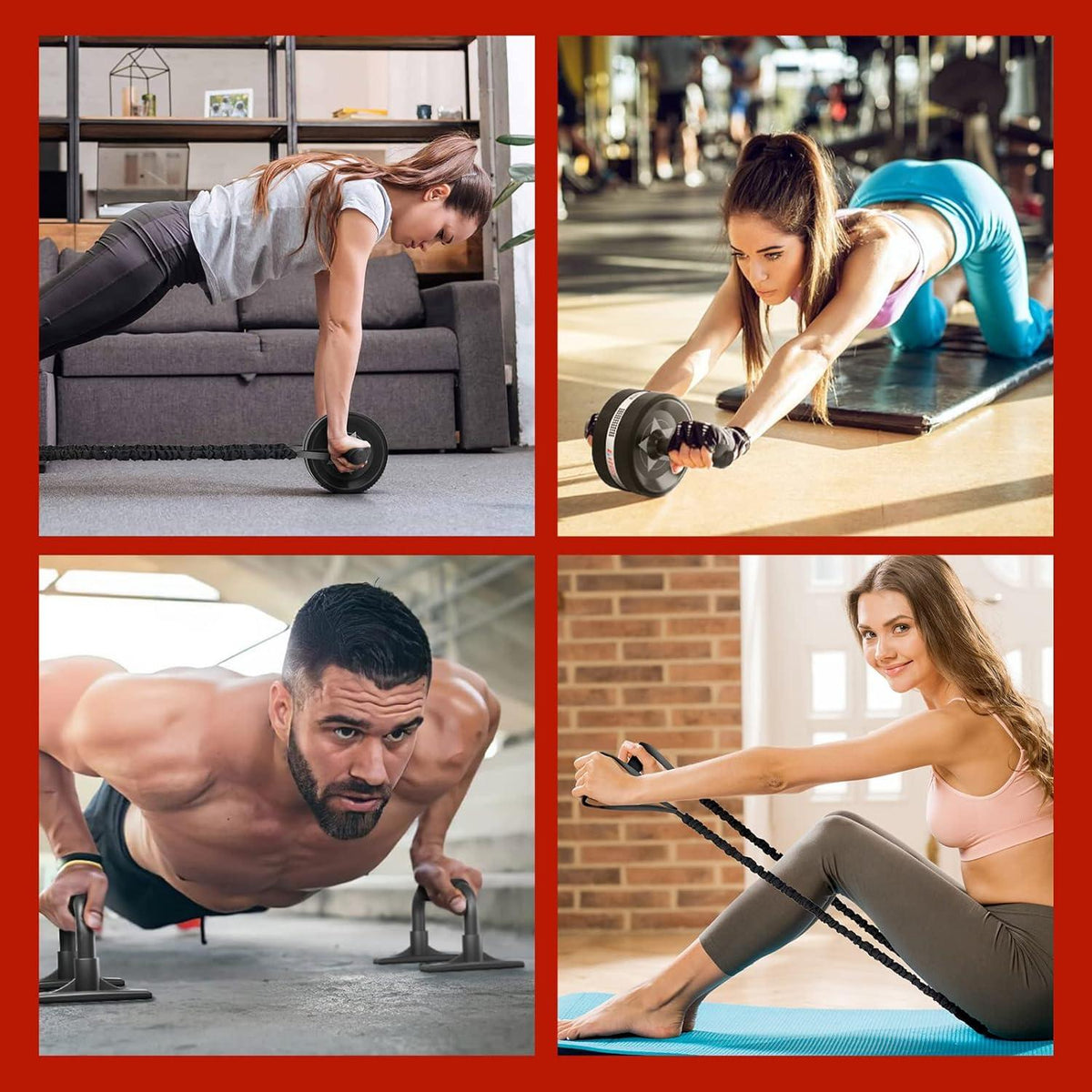 Bauchroller 6-in-1 Bauchtrainer mit Fitnessband Liegestütze Kniematte