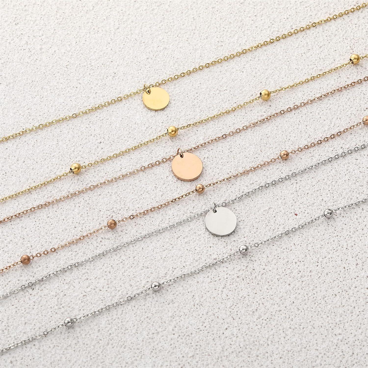 AFSTALR Damen Layered Kette Silber Multilayer Coin Rund Anhänger