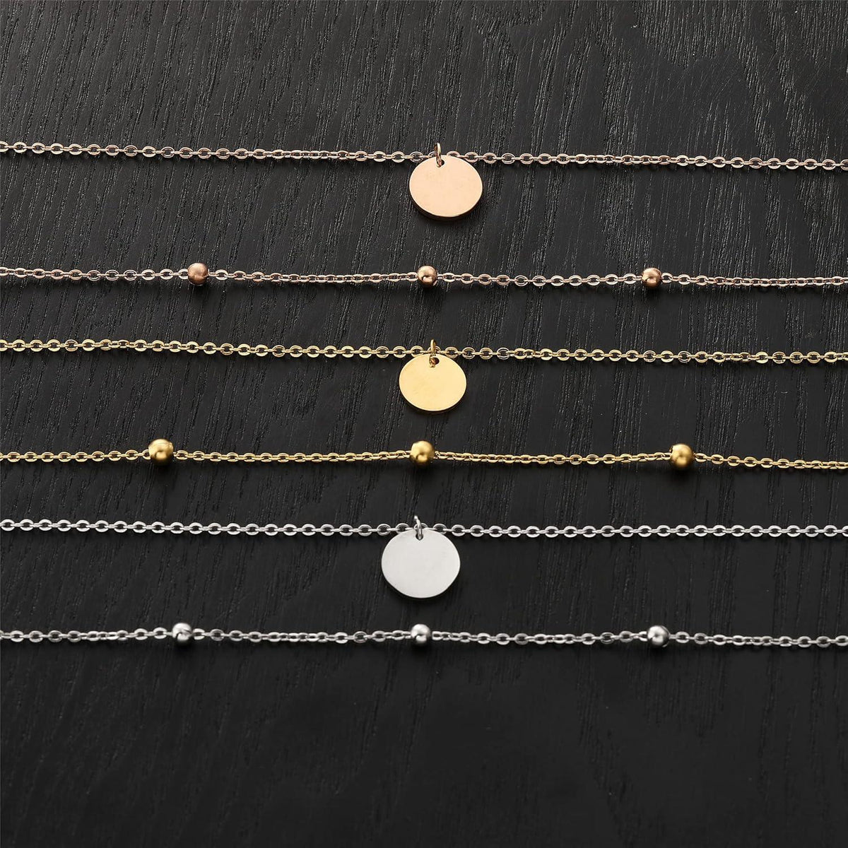 AFSTALR Damen Multilayer Doppelkette mit Runden Anhänger - Silber/Rosegold/Gold