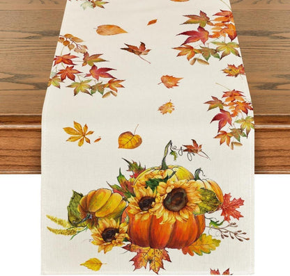 Herbst Tischläufer Kürbisse Ahornblätter Sonnenblumen 40x140 cm