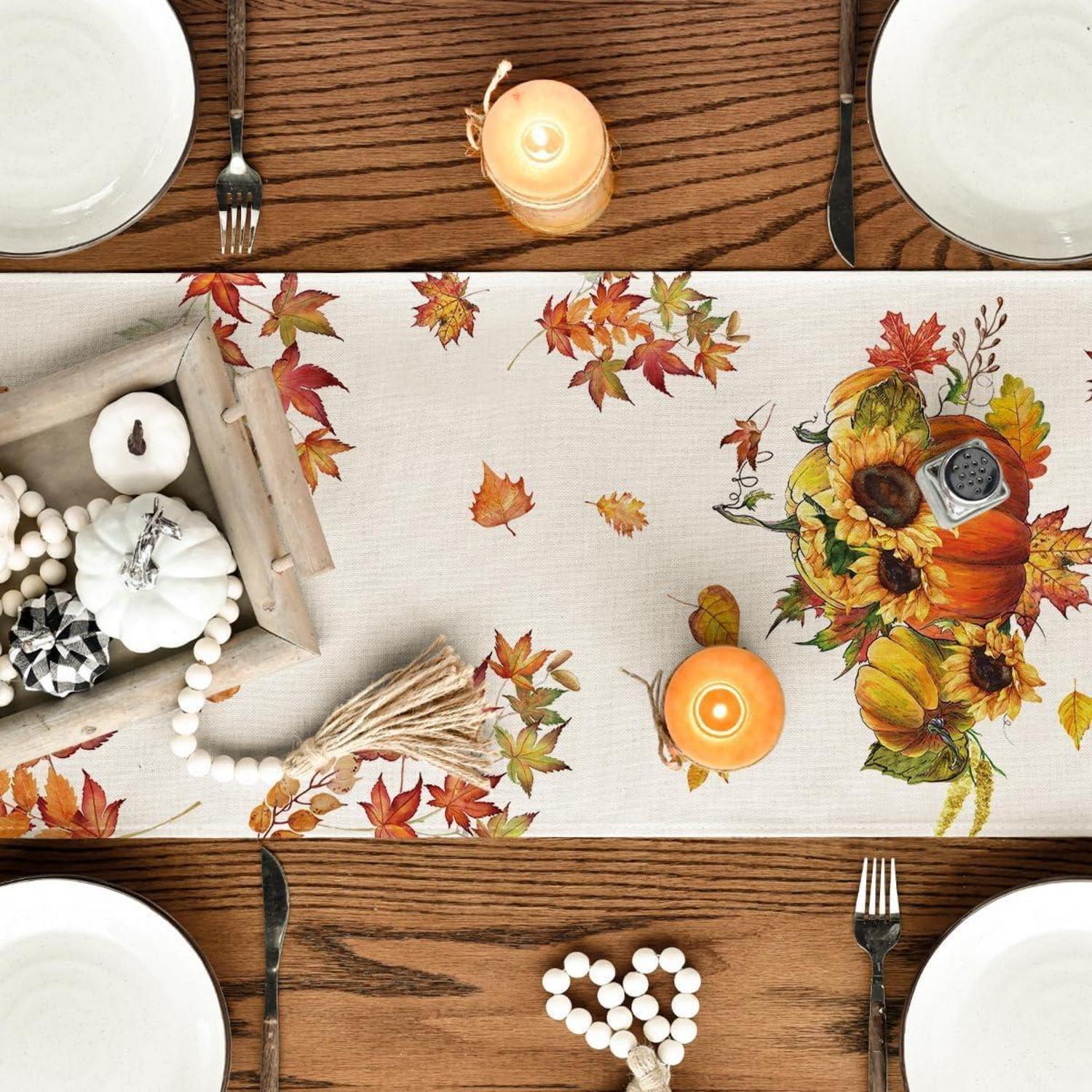 Artoid Mode Herbst Tischläufer Kürbisse Ahornblätter Sonnenblumen 40x140 cm
