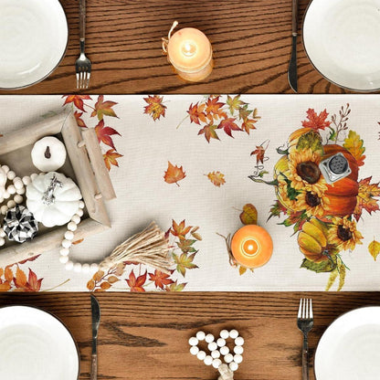 Artoid Mode Herbst Tischläufer Kürbisse Ahornblätter Sonnenblumen 40x140 cm