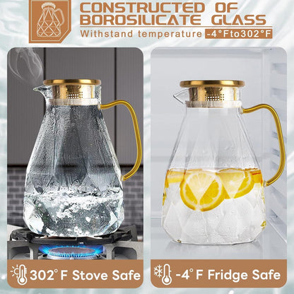 Yirilan 2,2 Liter Glaskaraffe mit Deckel - Borosilikatglas