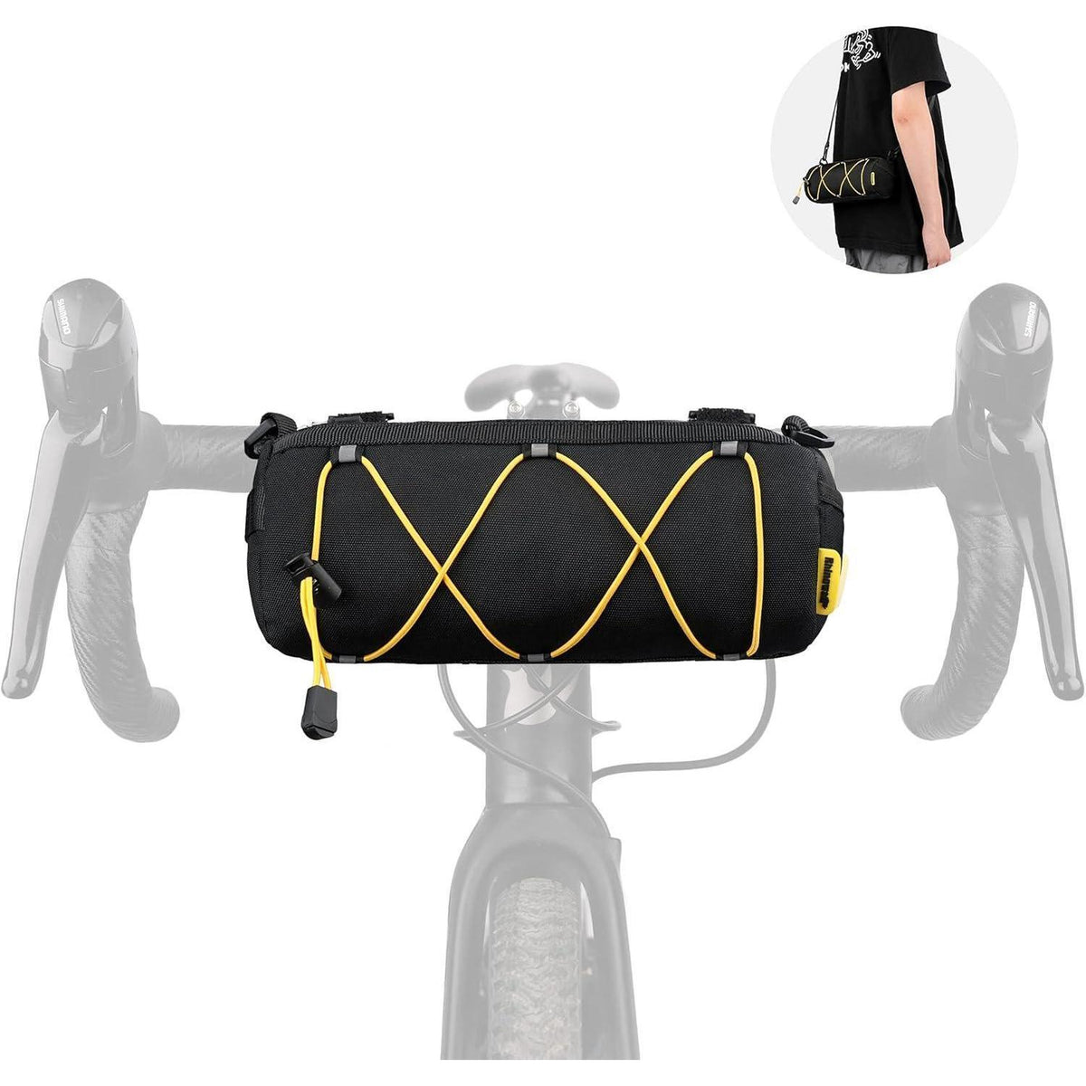 Fahrrad Lenkertasche mit Schultergurt, 2.4L, Schwarz-Gelb