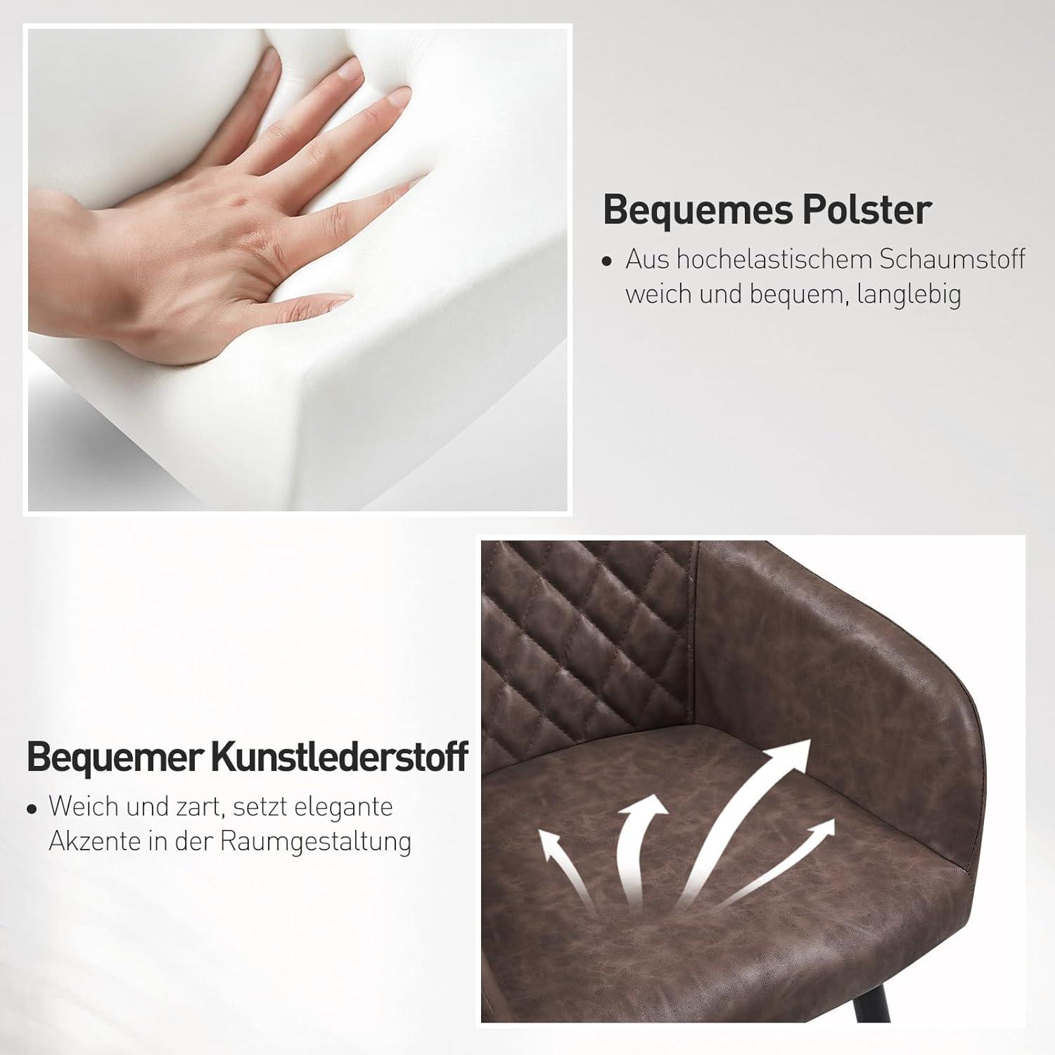 CLIPOP Esszimmerstühle 4er Set Kunstleder Armlehne Metallbeine Küche Wohnzimmer
