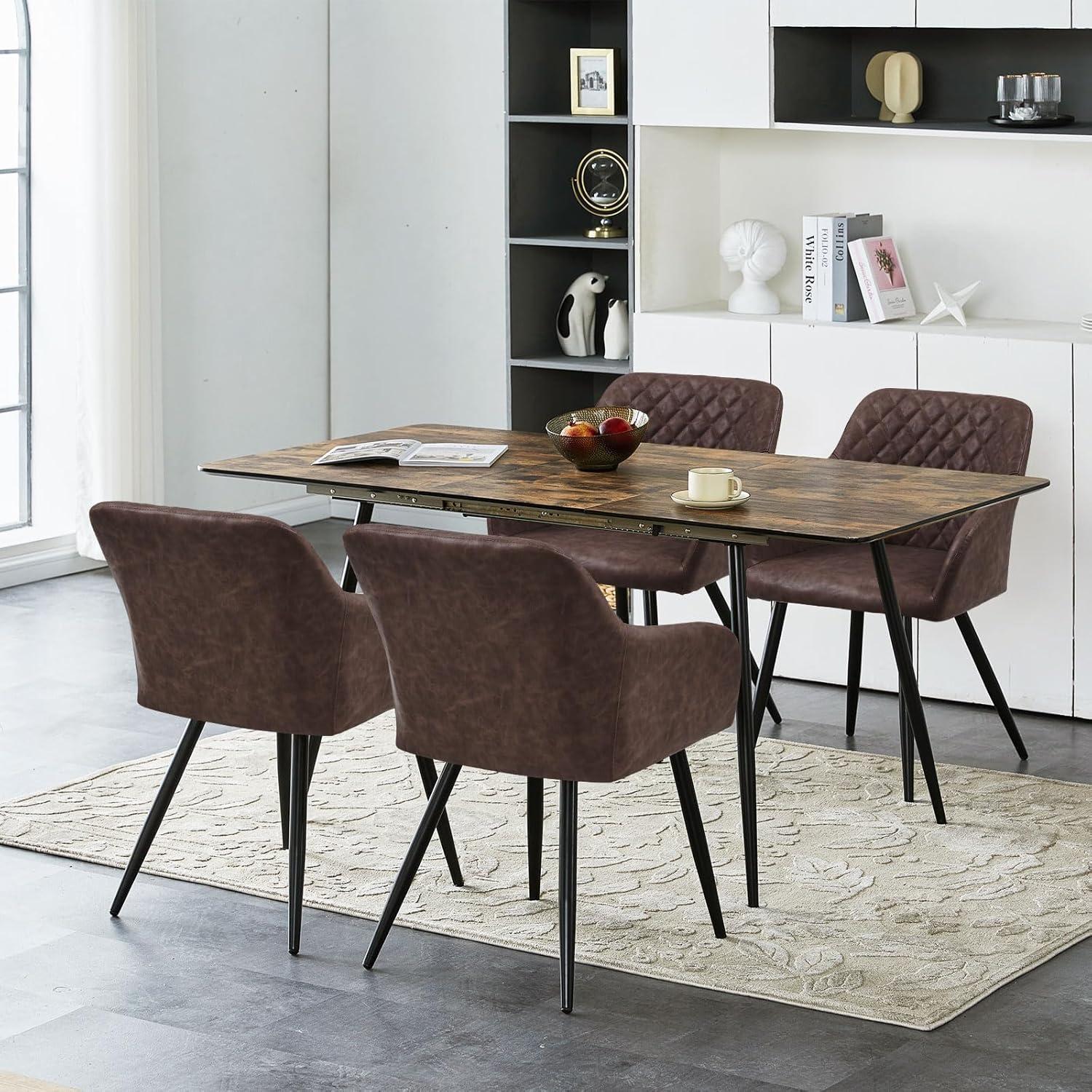 CLIPOP Esszimmerstühle 4er Set Kunstleder Armlehne Metallbeine Küche Wohnzimmer