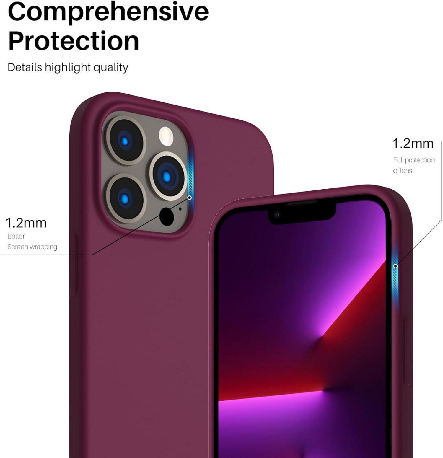 iPhone 13 Pro Max 6,7 Silikon Case Ultra Dünn Voller Schutz Flüssig Silikon Weinrot