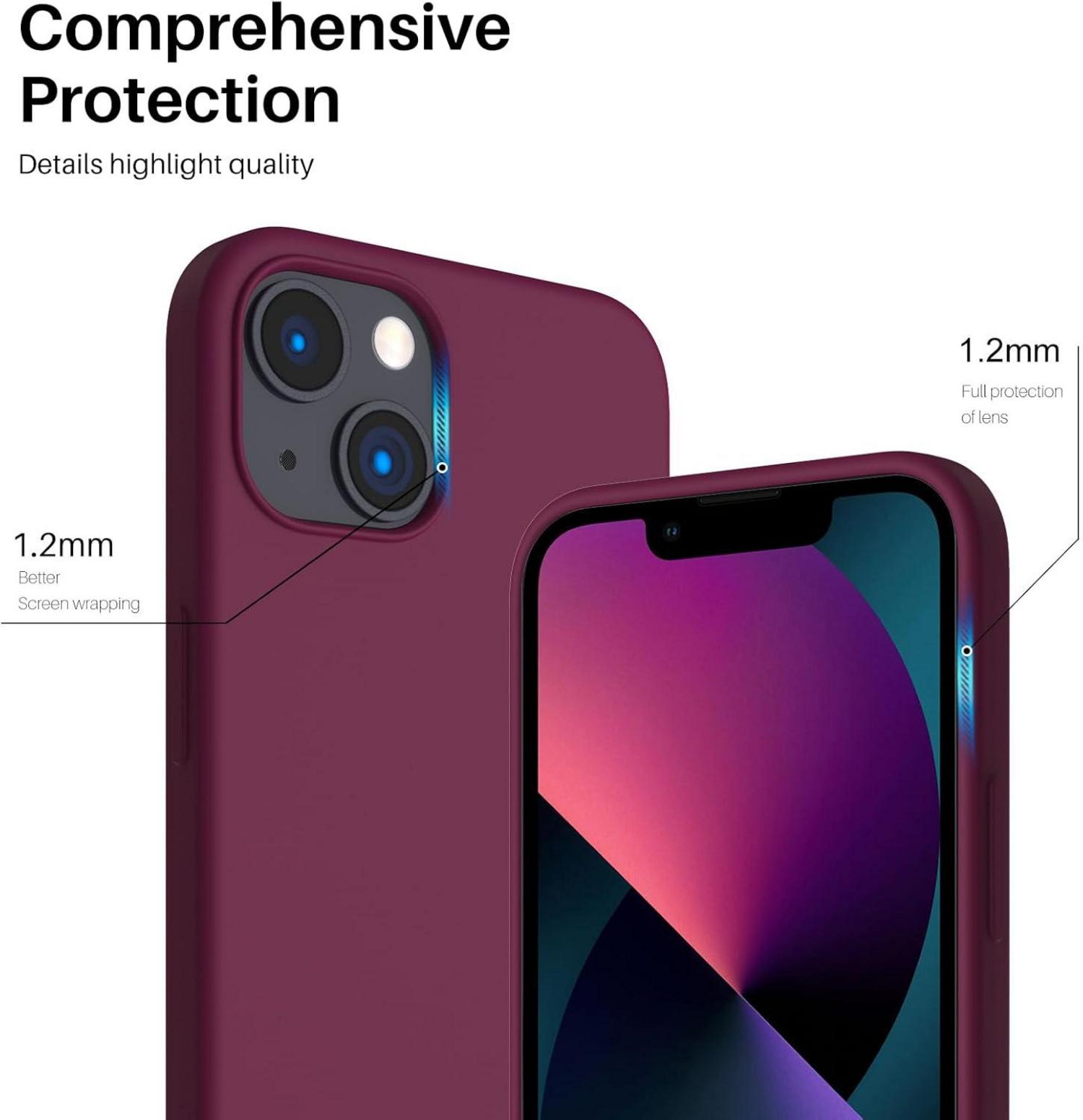 ORNARTO iPhone 13 Silikon Case Hülle Ultra Dünn Voller Schutz Flüssig Silikon Weinrot