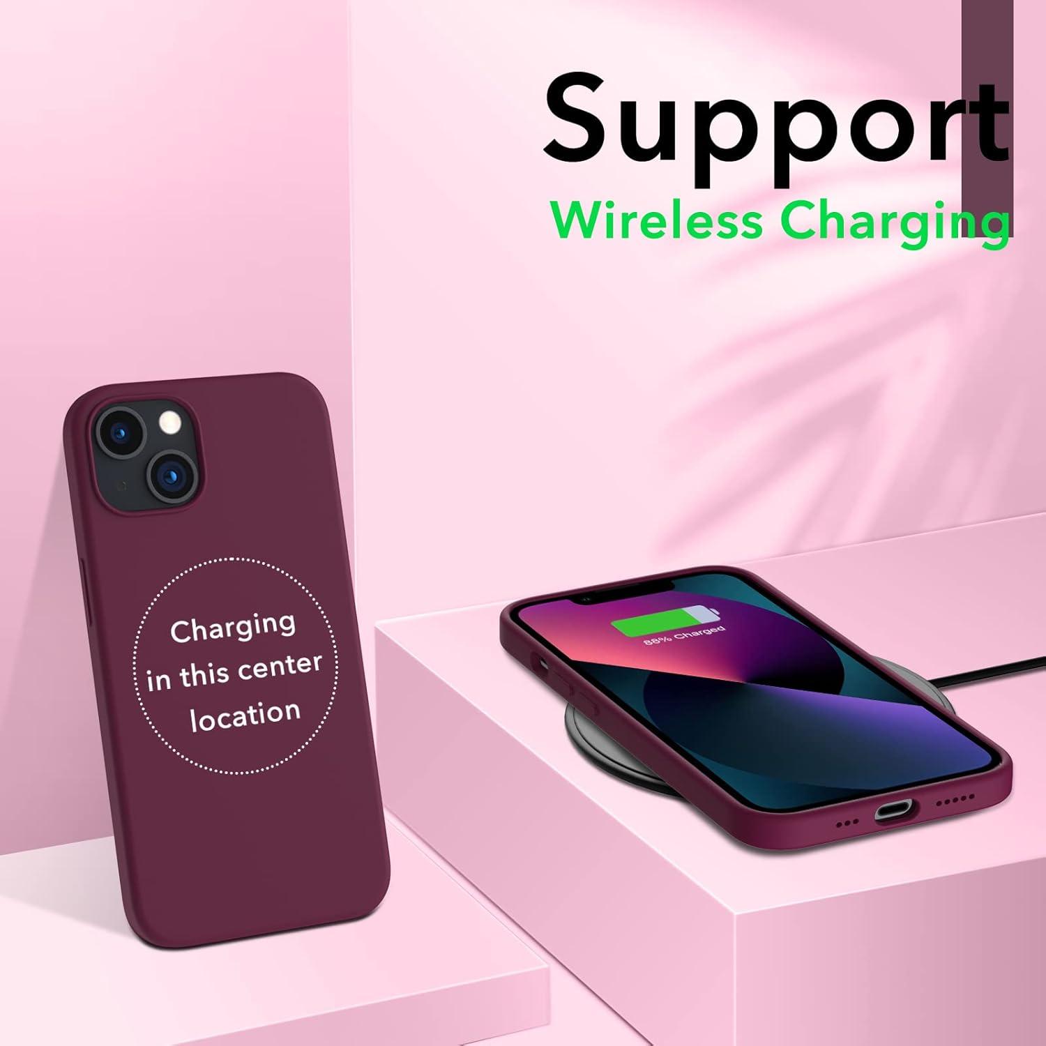 ORNARTO iPhone 13 6,1 Silikon Case Flüssig Weinrot Schutz voller Ultra Dünn