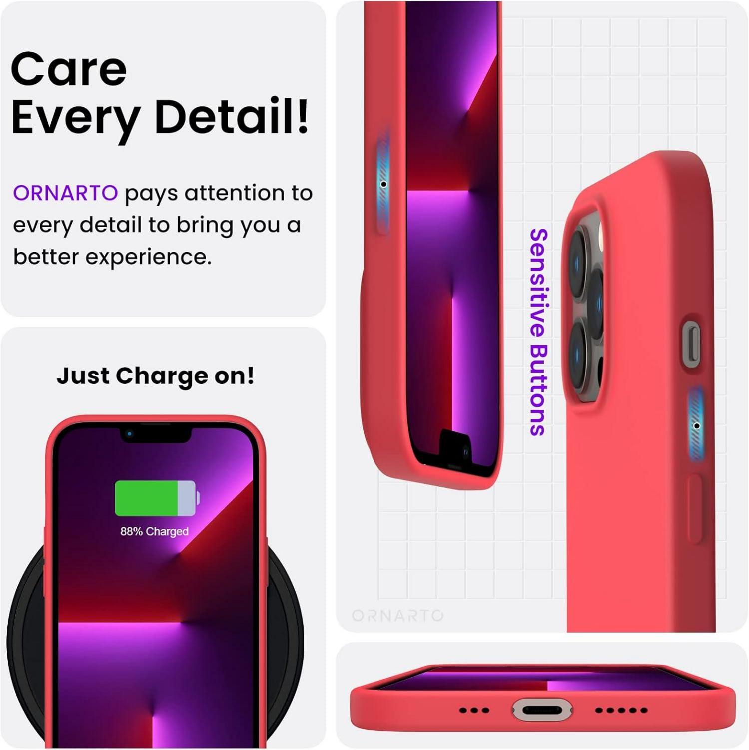 ORNARTO iPhone 13 Pro 6,1 Silikon Case Schutz Hülle Flüssig Silikon Rot