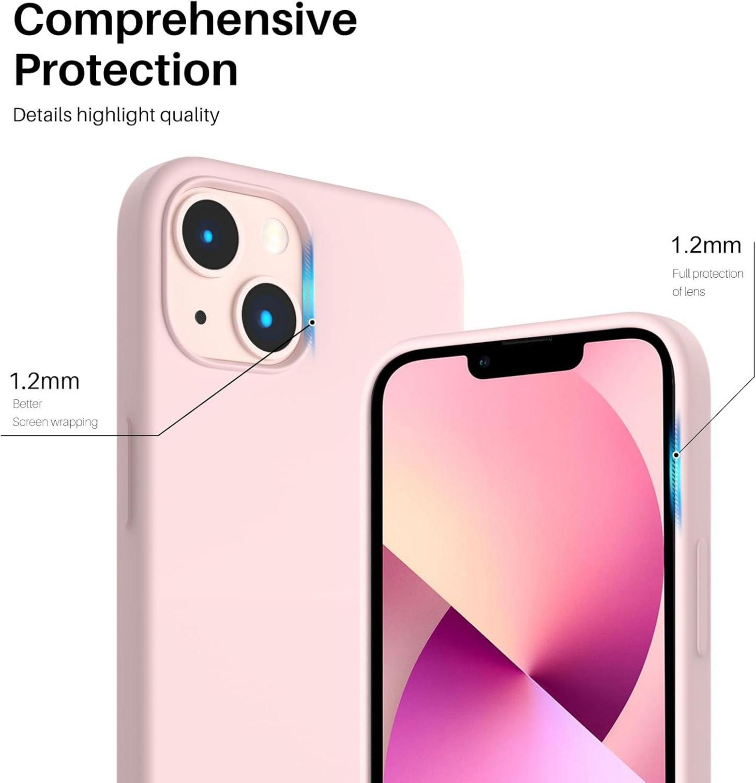 ORNARTO iPhone 13 6,1 Silikon Case, Flüssig Silikon Hülle - rosa Kalkrosa