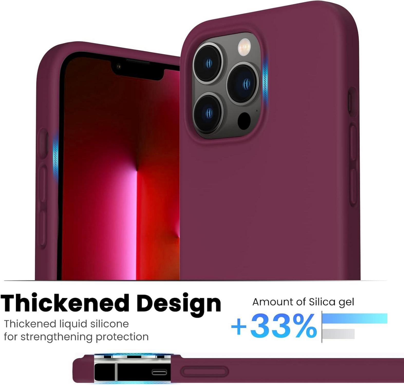 ORNARTO iPhone 13 Pro Liquid Silicone Case 6,1” Stoßfeste Weinrot Schutzhülle
