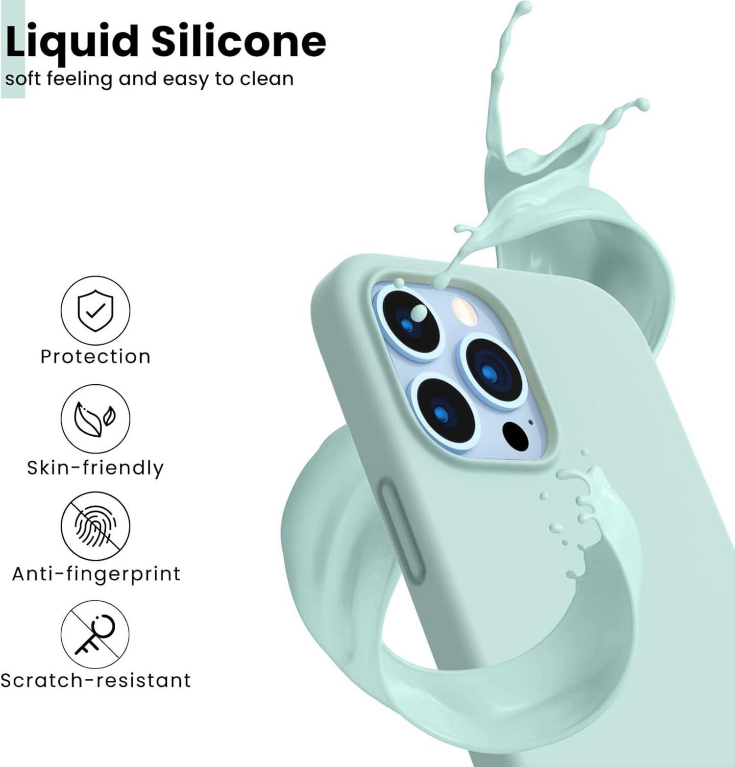 iPhone 13 Pro Max Flüssiges Silikon Case Stoßfest Schutzhülle Mintgrün