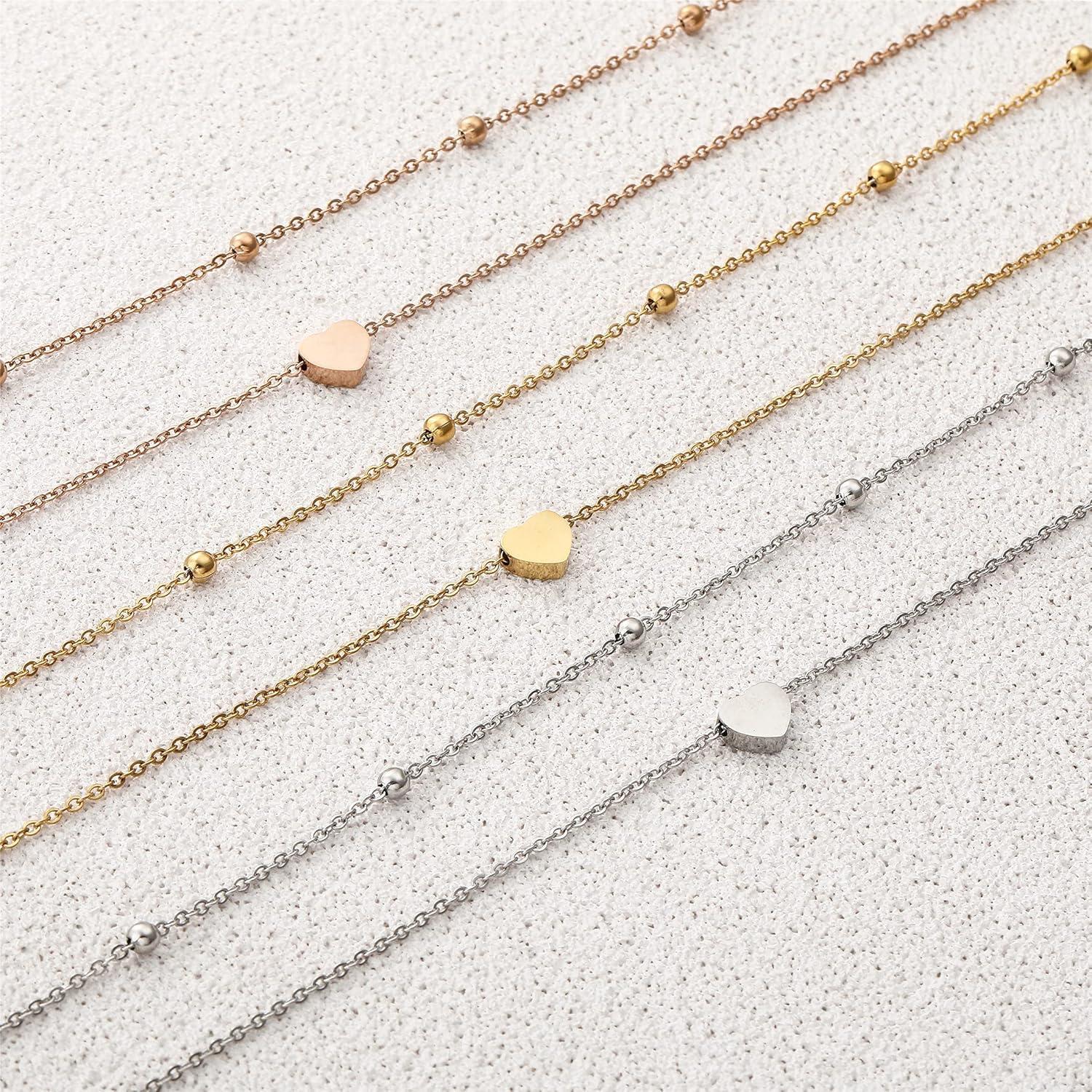 Damen Layered Kette Silber Rosegold Gold Multilayer Halskette Herz