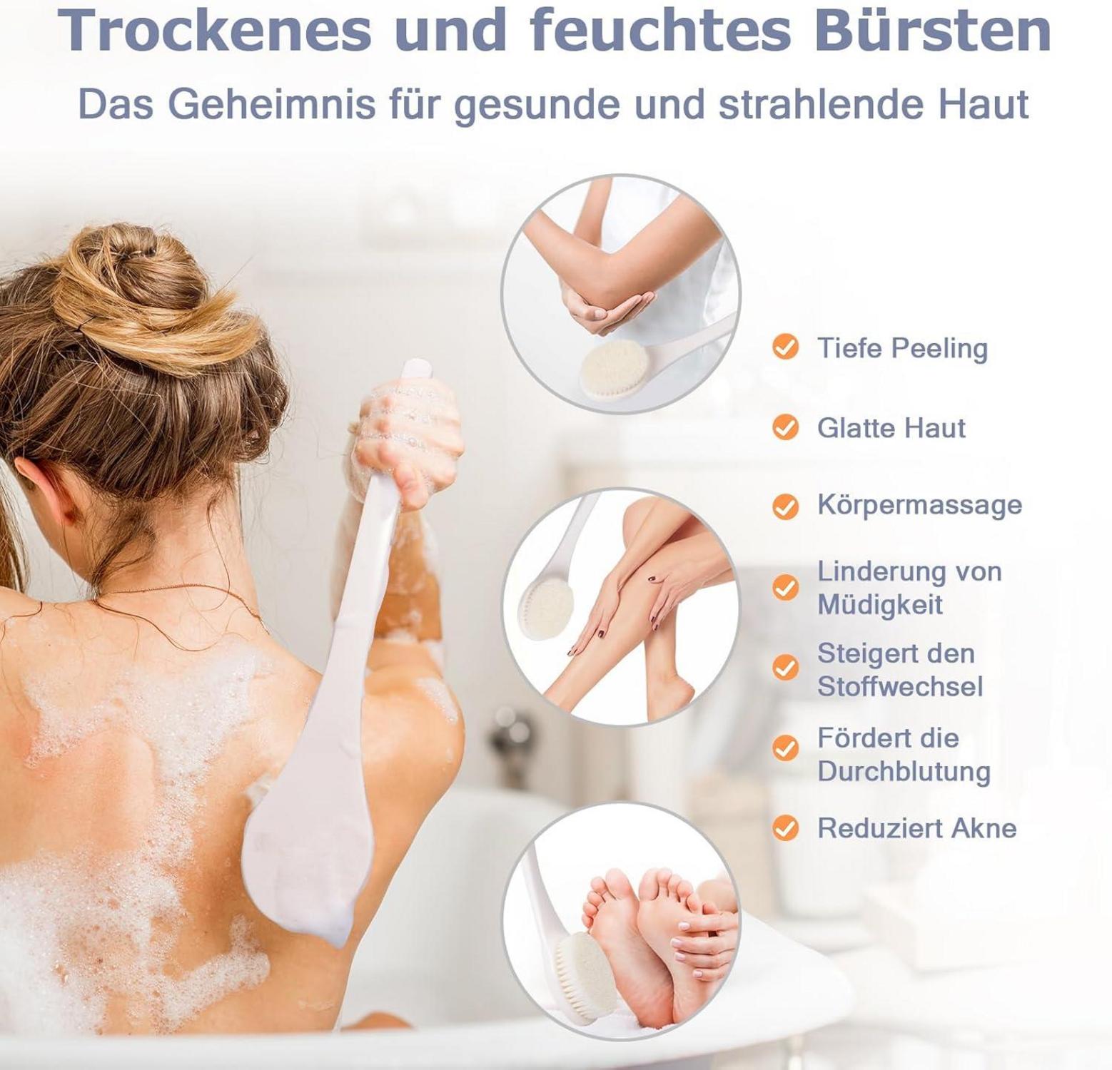 Rückenbürste Massagebürste Badebürsten Nylonborsten mit Anti-Rutsch-Griff