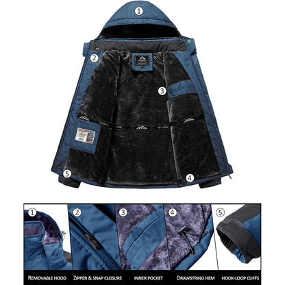 Herren Winterjacke Wasserdicht Warm Gefüttert Skijacke Blau