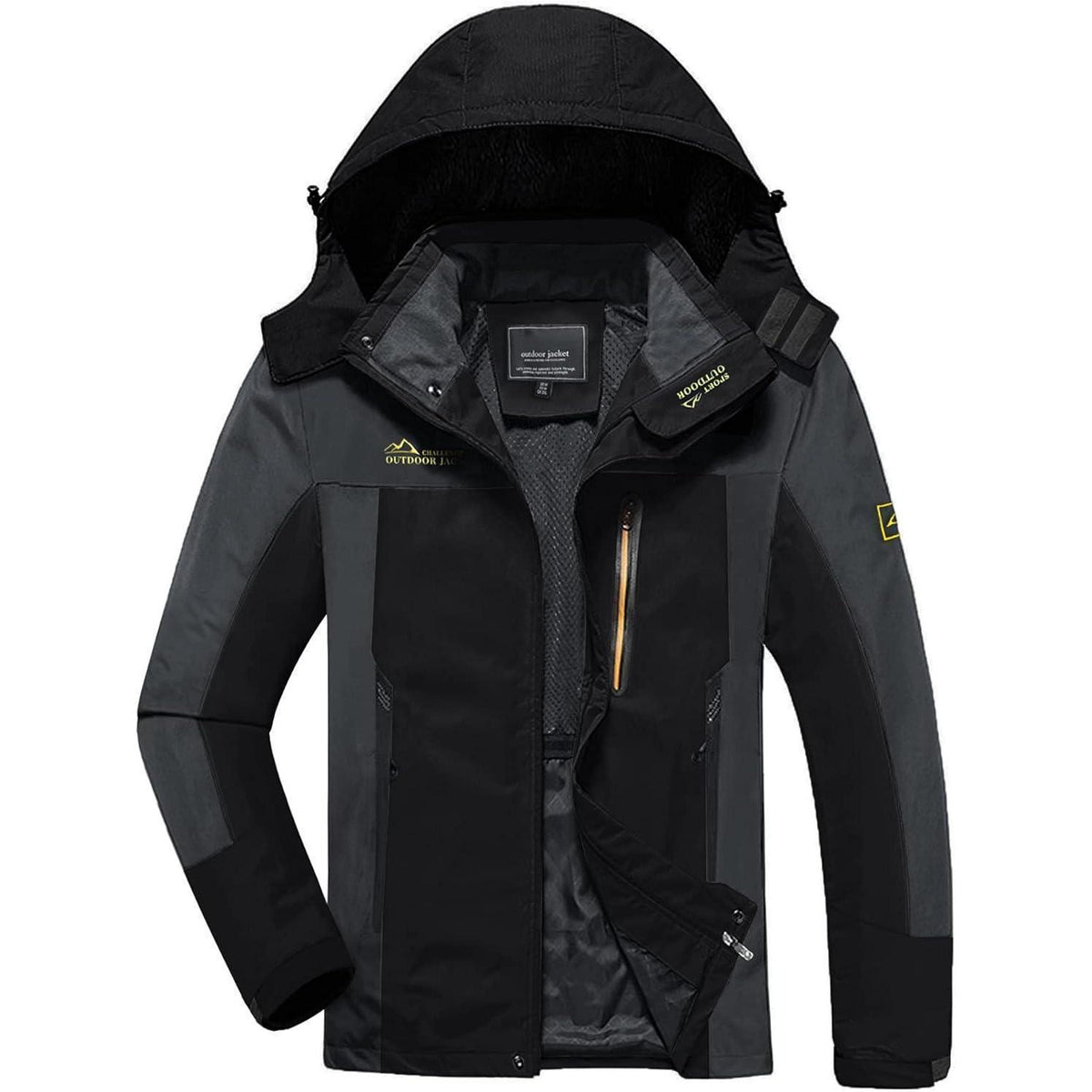 Herren Softshelljacke wasserabweisend mit abnehmbarer Kapuze L Schwarz-grau