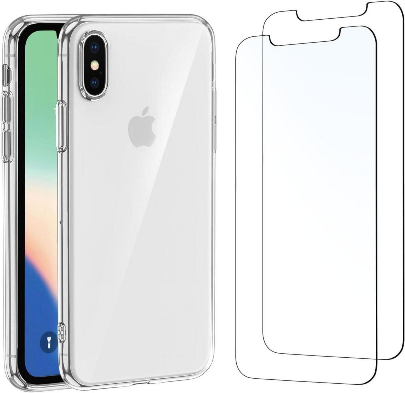 Schutzhülle iPhone X XS Panzer Schutzglas Transparent 2er Pack