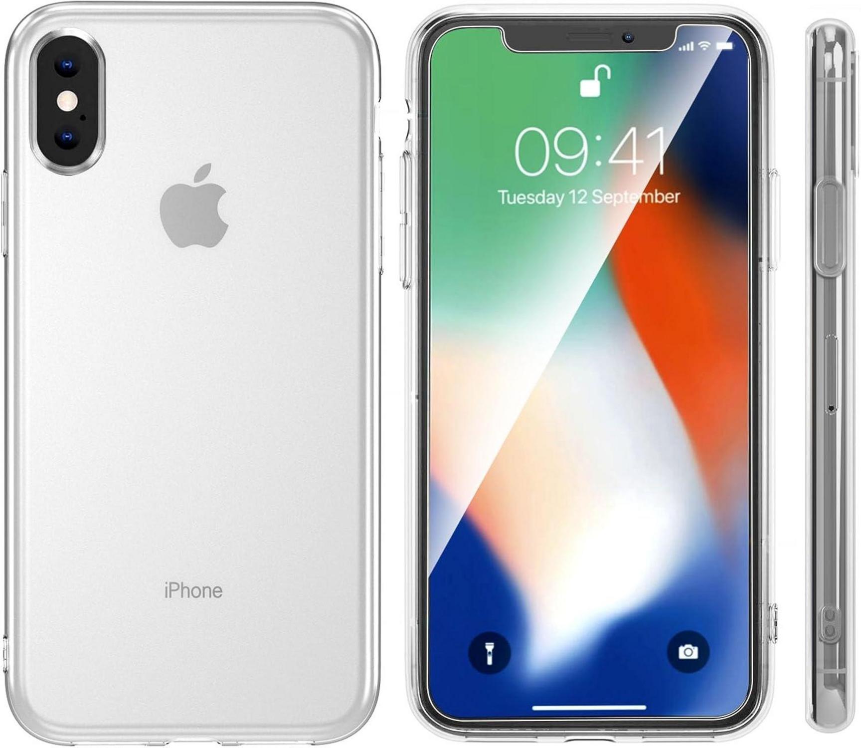 NEW'C iPhone X XS Hülle 2x Panzer Schutzglas Transparent Silikon TPU