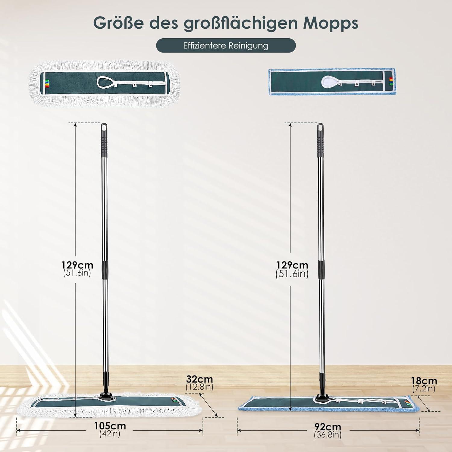 Großer Flachmopp 105cm mit Edelstahlgriff und Moppads