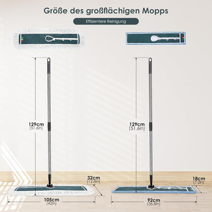 Großer Flachmopp 105cm mit Edelstahlgriff und Moppads