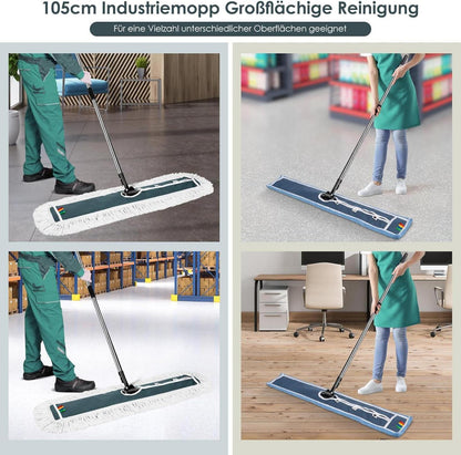 Bodenwischer Flachmopp 105cm Groß mit 129cm Edelstahlgriff 1