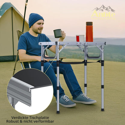 Klapptisch Camping 60x40cm Aluminium 3 Höhen verstellbar mit Netz