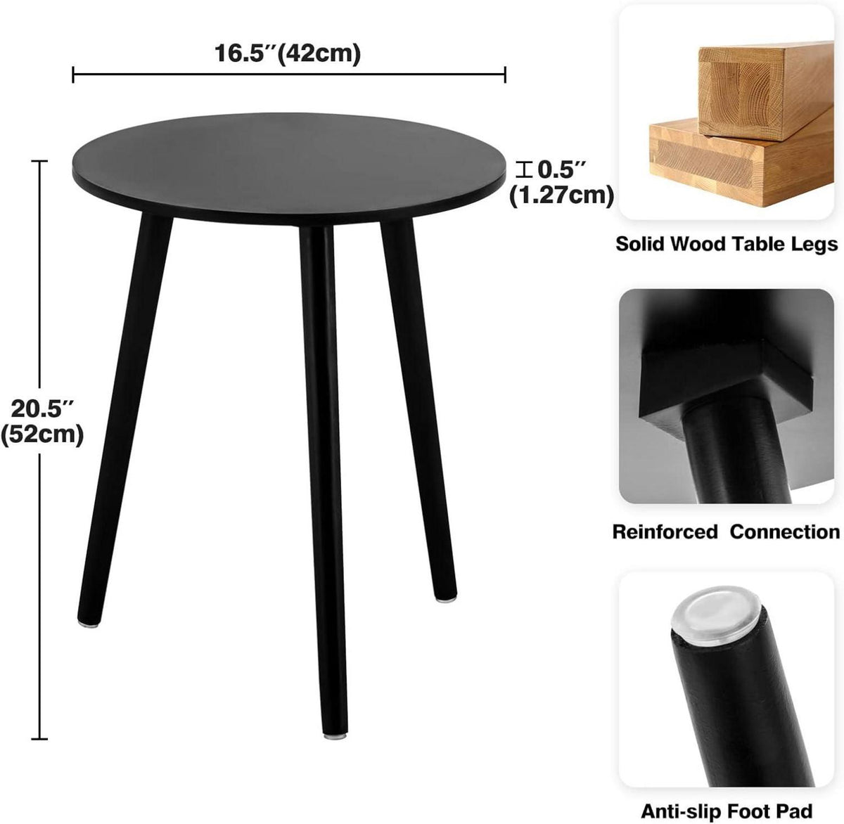YOUDENOVA Runder Holz Beistelltisch Ø42x52cm Schwarz - Tablett Nachttisch Sofa