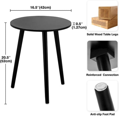 YOUDENOVA Runder Holz Beistelltisch Ø42x52cm Schwarz - Tablett Nachttisch Sofa