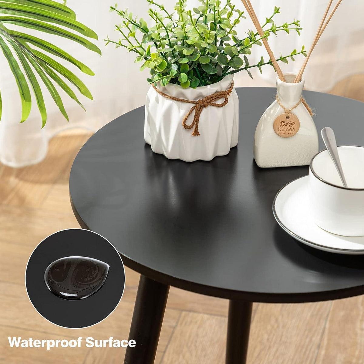 YOUDENOVA Beistelltisch Holz rund Ø42x52cm Schwarz