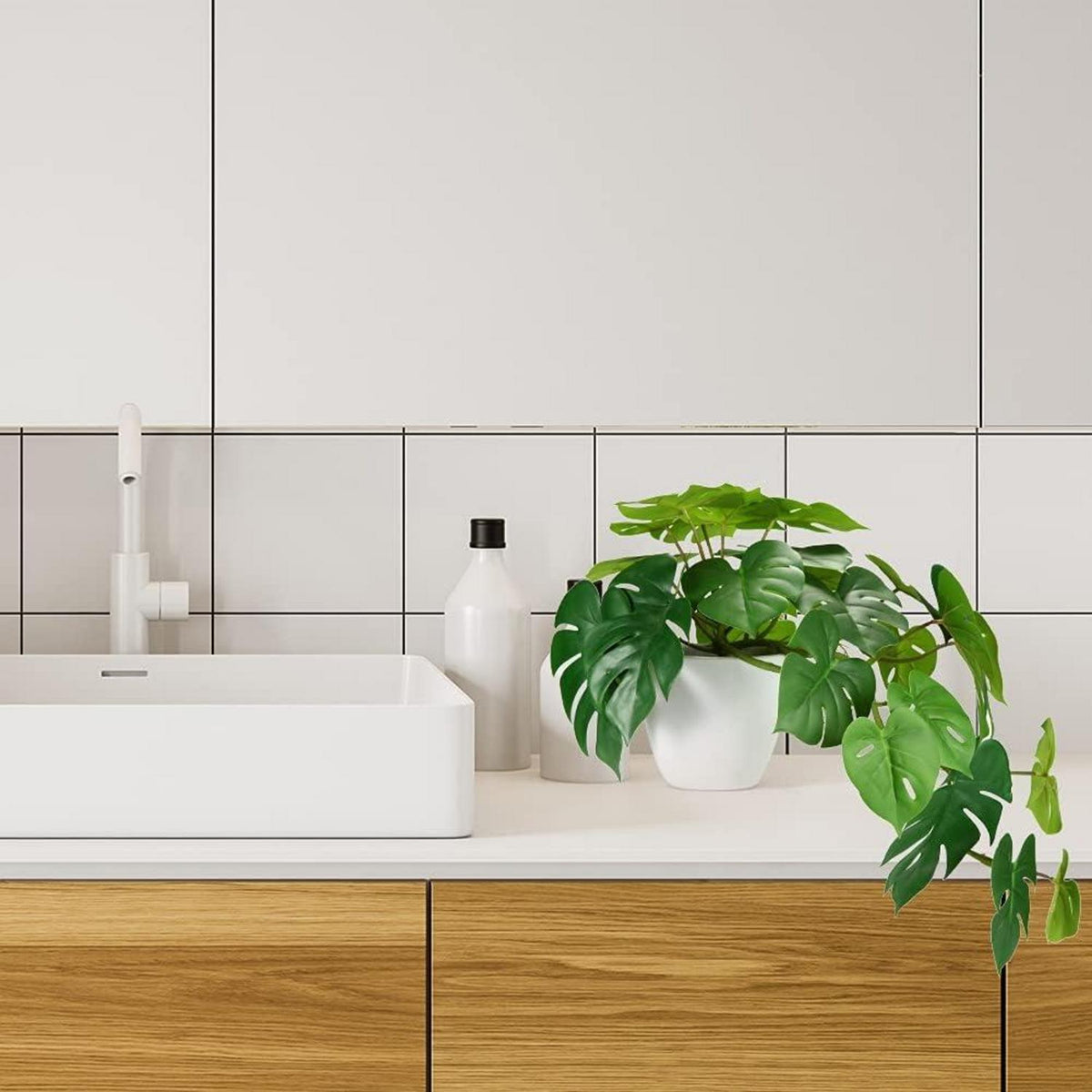Künstliche Monstera Pflanze 45cm Hochrealistisch Deko für Heim Büro Bad Küche