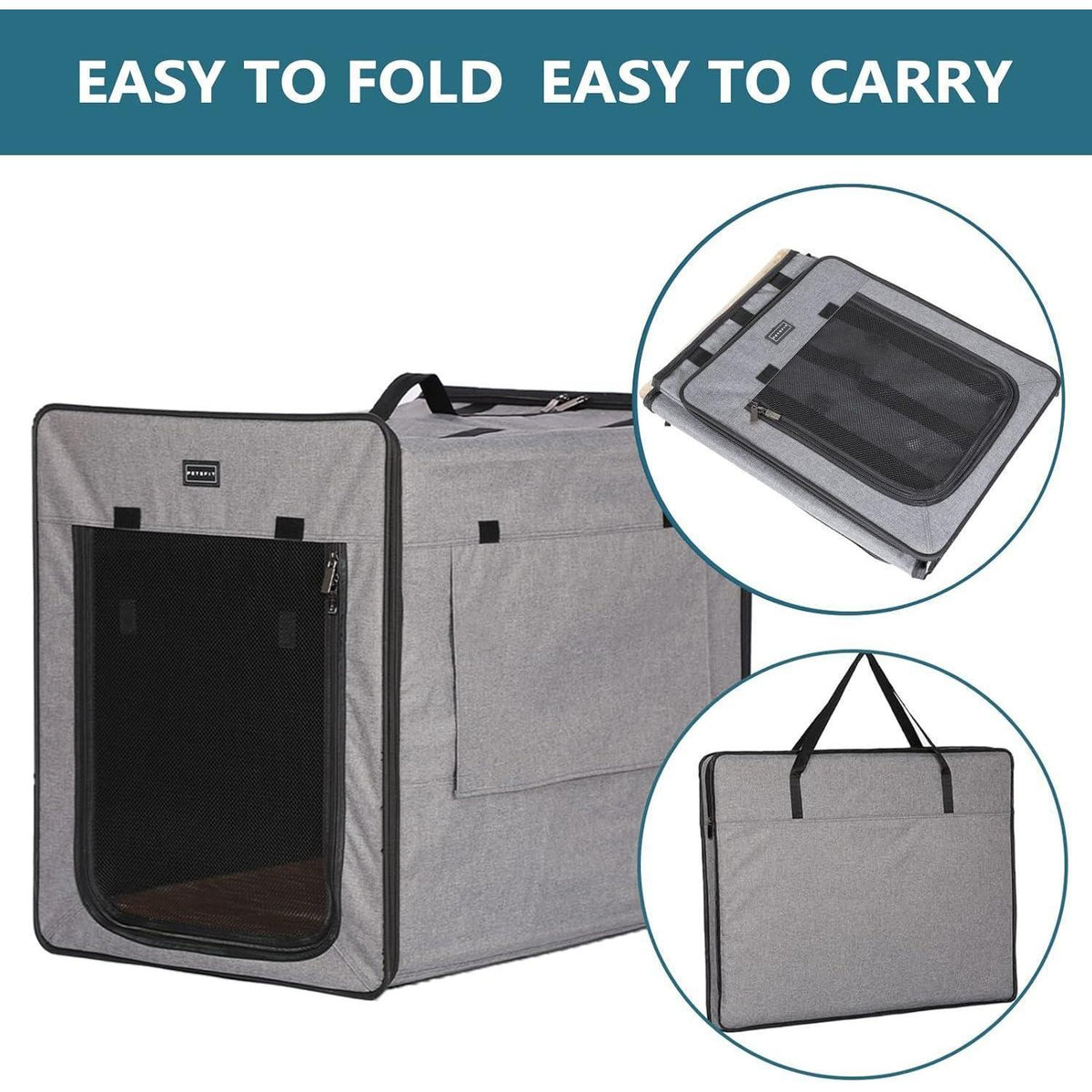 Hundetransportbox Groß, Hellgrau, 79x53.5x66cm mit Plüschmatte