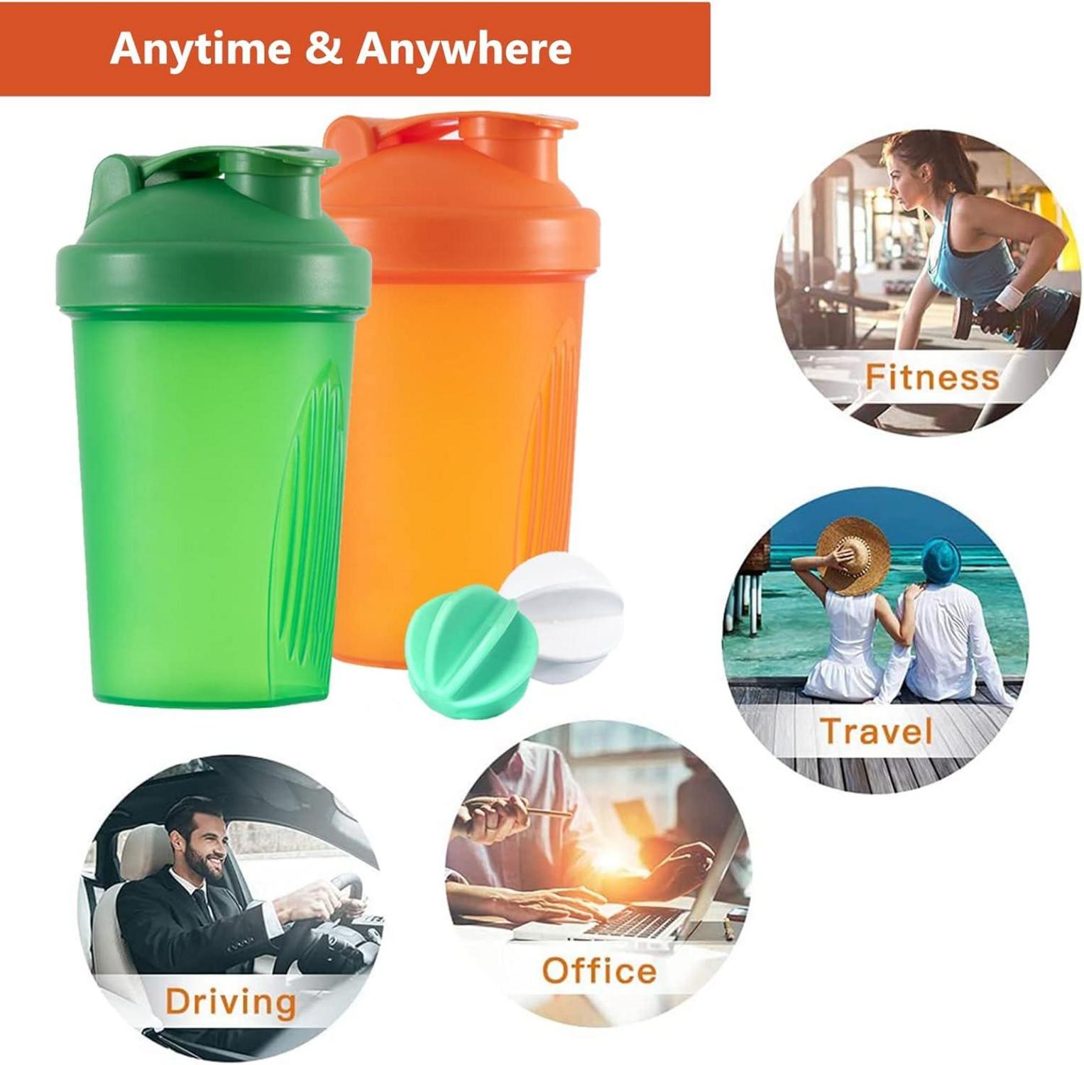 OOTD Protein Shaker Flasche 400 ml Auslaufsicher BPA Frei Orange+Grün 2er Set