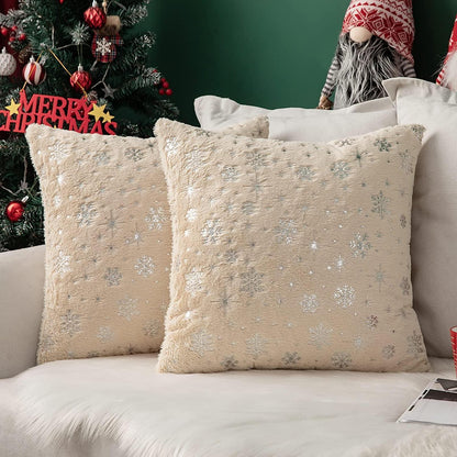 Flauschige Weihnachtskissen 45x45 cm - 2er Set Beige